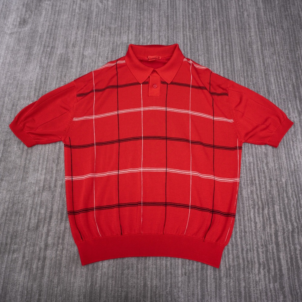 Tulliano Polo Shirt Mens XL Red Excellent Short Sleeve Grid Knit Rayon Cotton